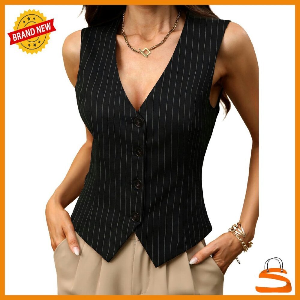 Stretchy Knit V-Neck Vest Top, Sleeveless Button Down for Women